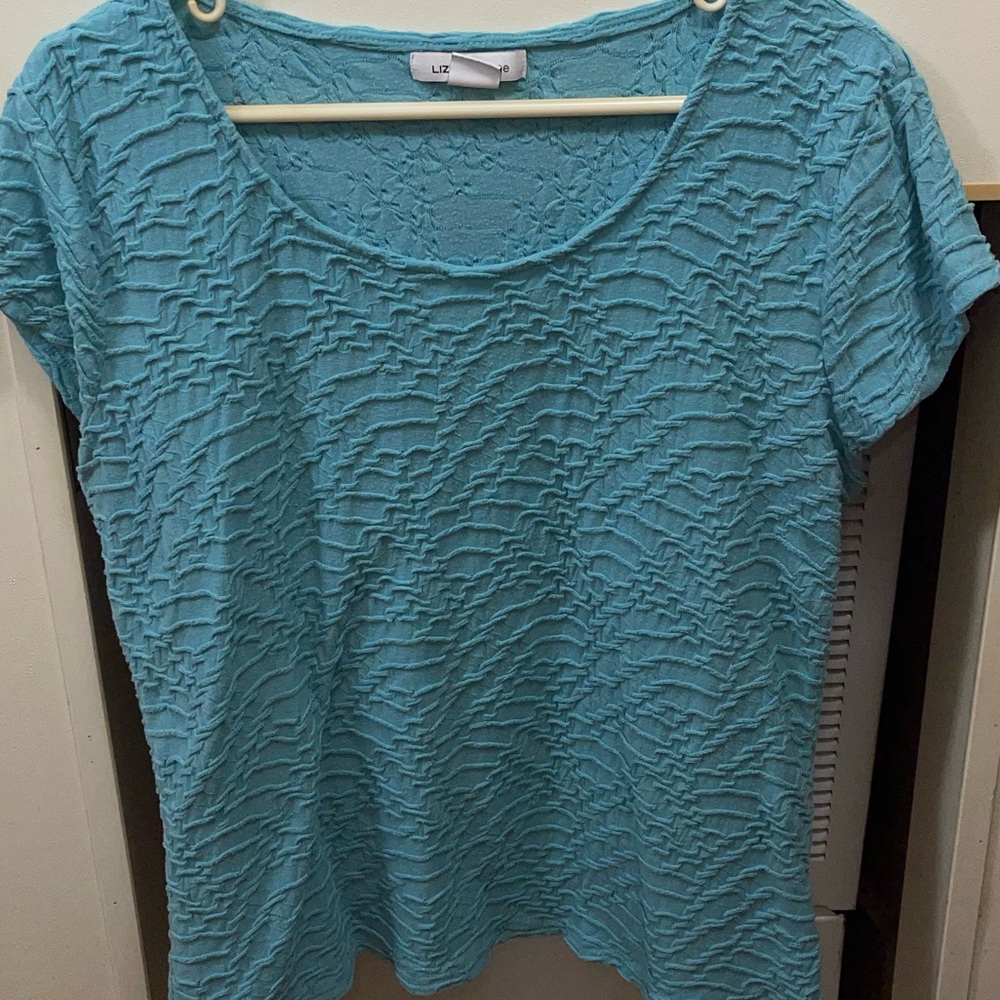 Liz Claiborne Teal Textured Short Sleeve Scoop Neck Top